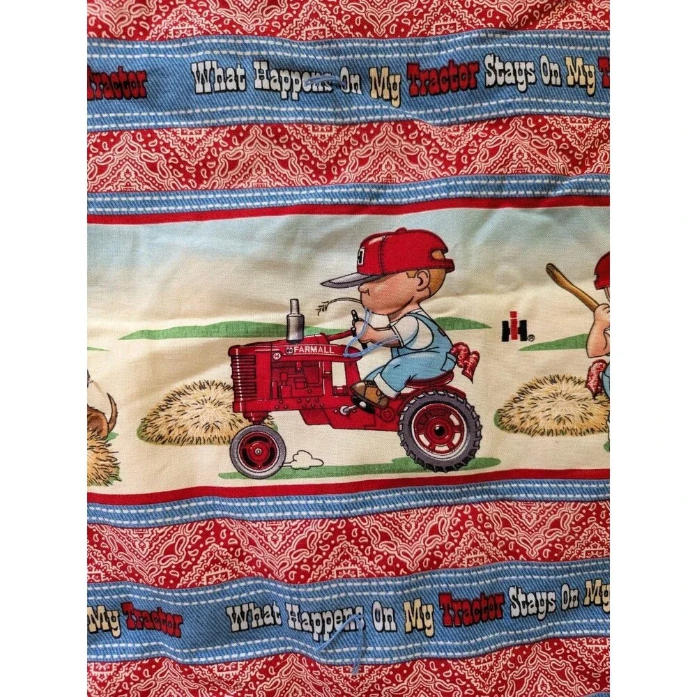 Handmade Farmall Tractor Farm Boy Fabric Quilt Blanket What Happens On My Red IH
